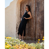 Schwarzes geripptes Kleid mit Blumenmuster